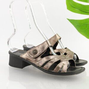 Josef Siebel Womens Sandal Size 40 9 Pewter Bronze Leather Block Heel Slide Mule